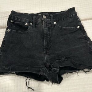 Madewell frayed black denim high rise jean shorts